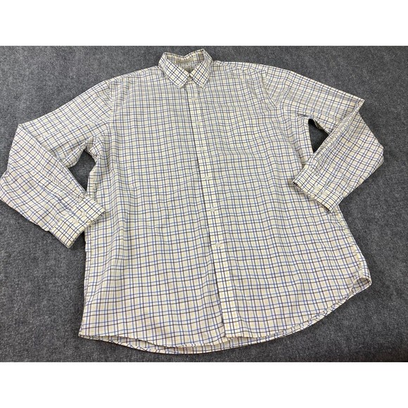 LL Bean Shirt Mens Large Blue Windowpane Plaid Button Wrinkle Resistant Outdoors - Picture 1 of 10